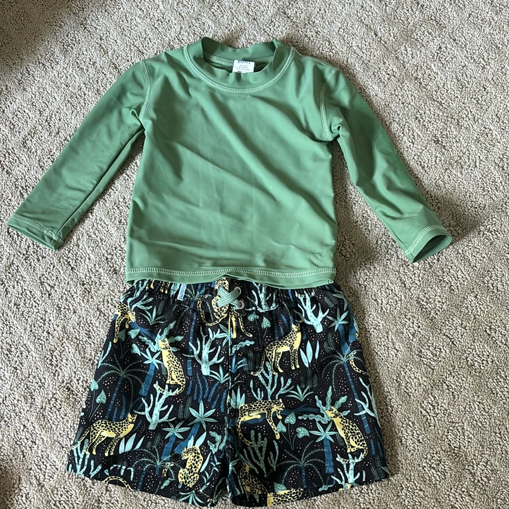 Like new worn 1x before growing out rugged butts rash guard/shorts bathing suit